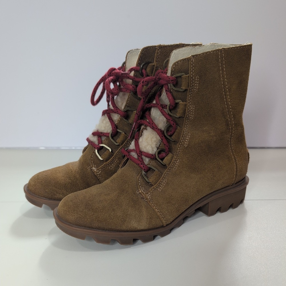 Sorel Lennox Lace Waterproof Suede Boots Elk Brown LL3652-286 Womens 6.5